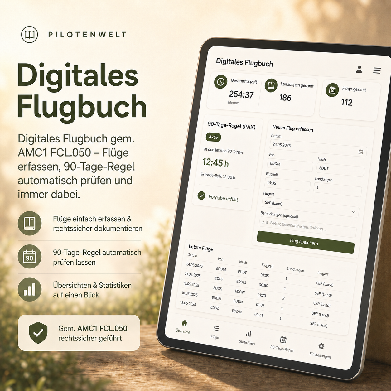 Digitales Flugbuch gemäß AMC1 FCL.050