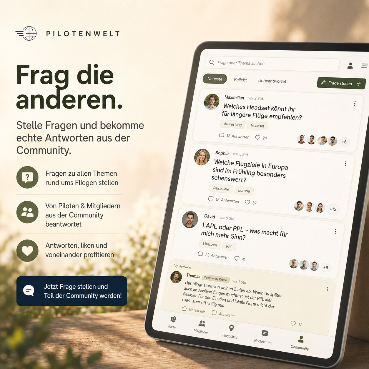Fragen an andere Piloten stellen