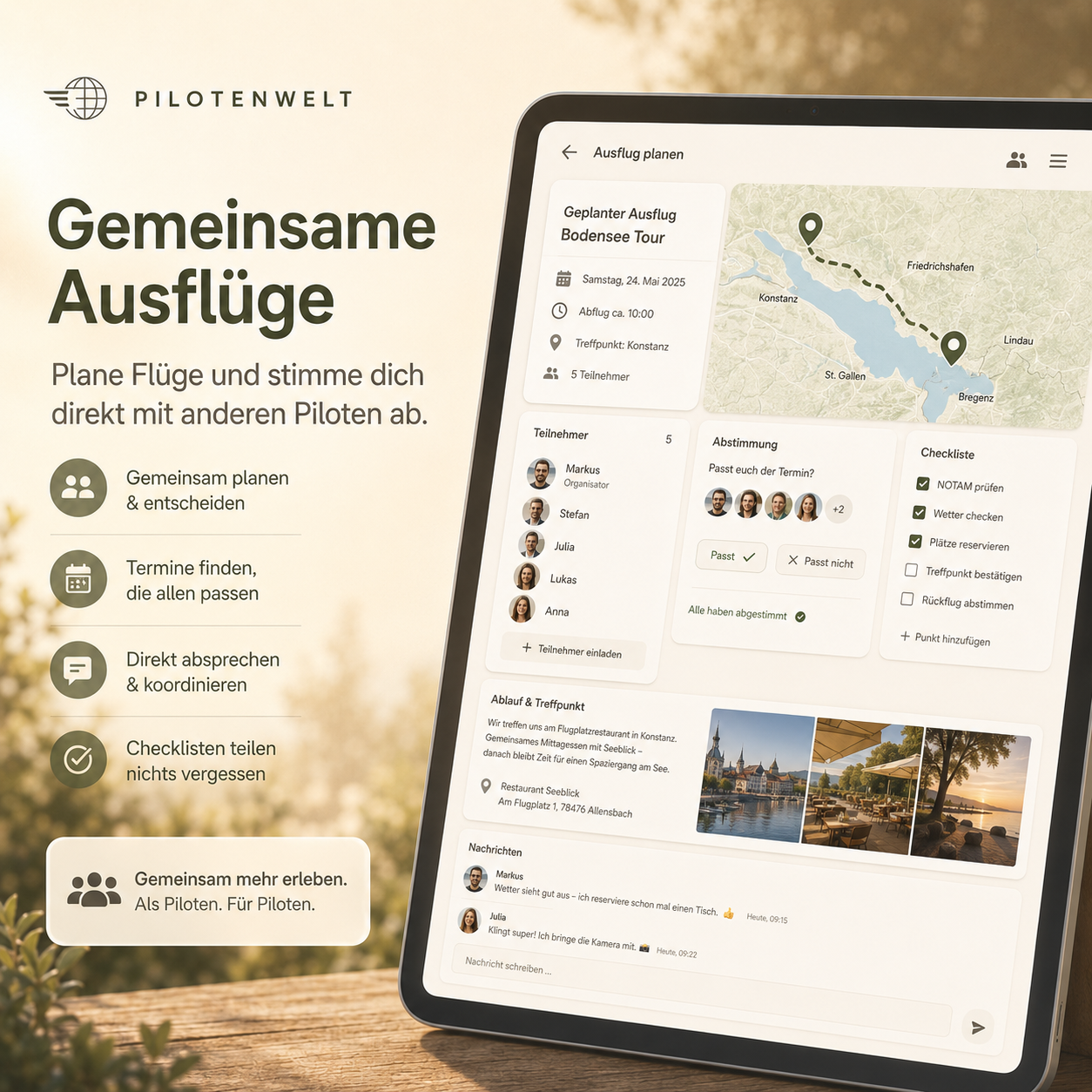 Gemeinsame Ausflüge für Piloten planen