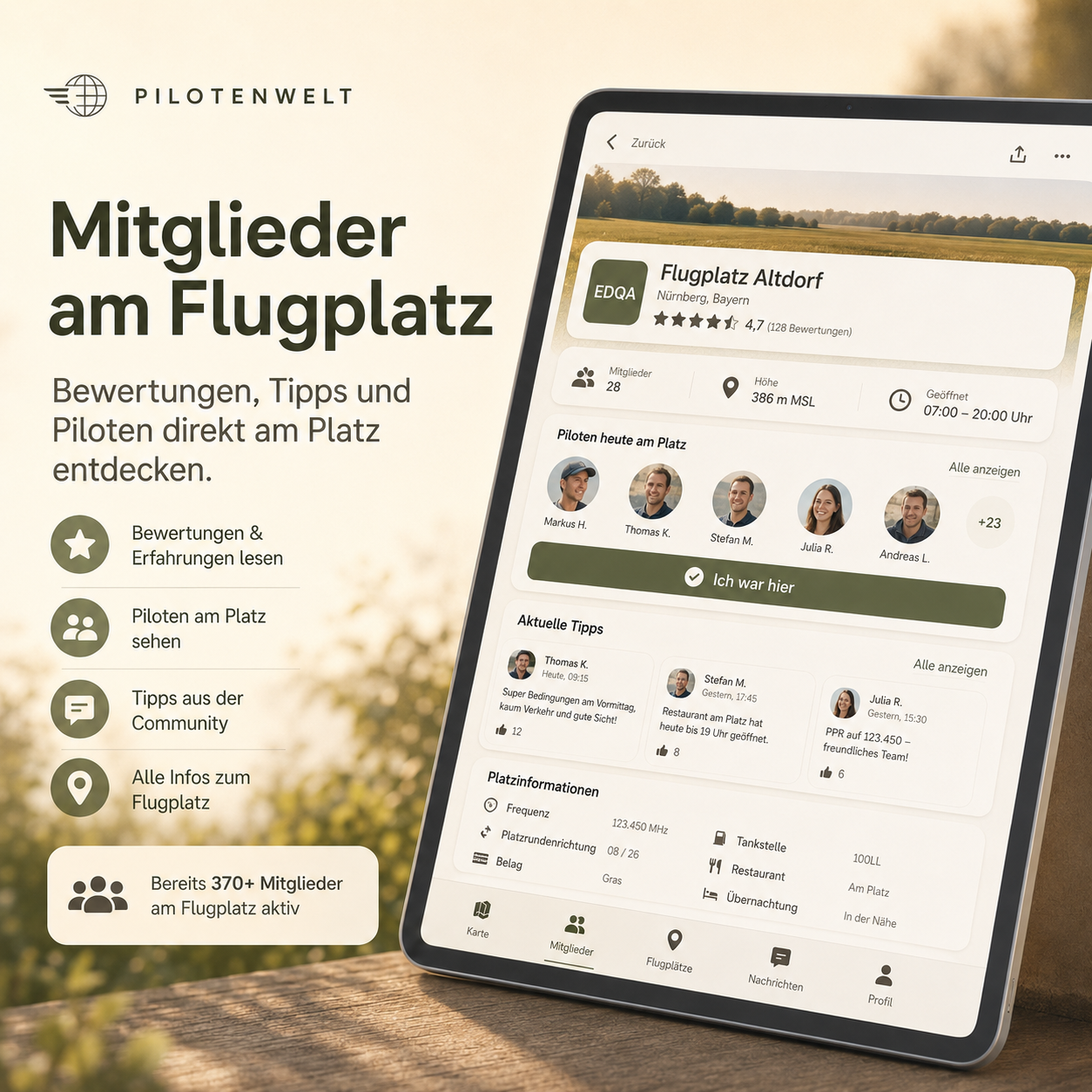 Mitglieder am Flugplatz finden