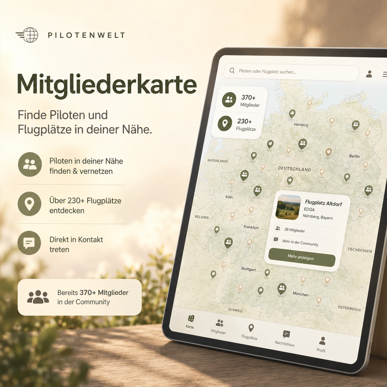 Interaktive Mitgliederkarte für Piloten und Flugplätze